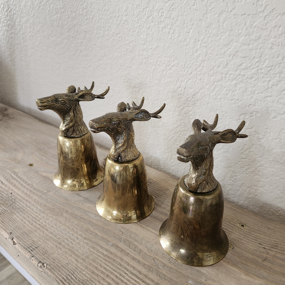 Set of 3 Vintage Early 20th Century German Silverplated Brass Deer Head Goblets - Picture 2 of 12